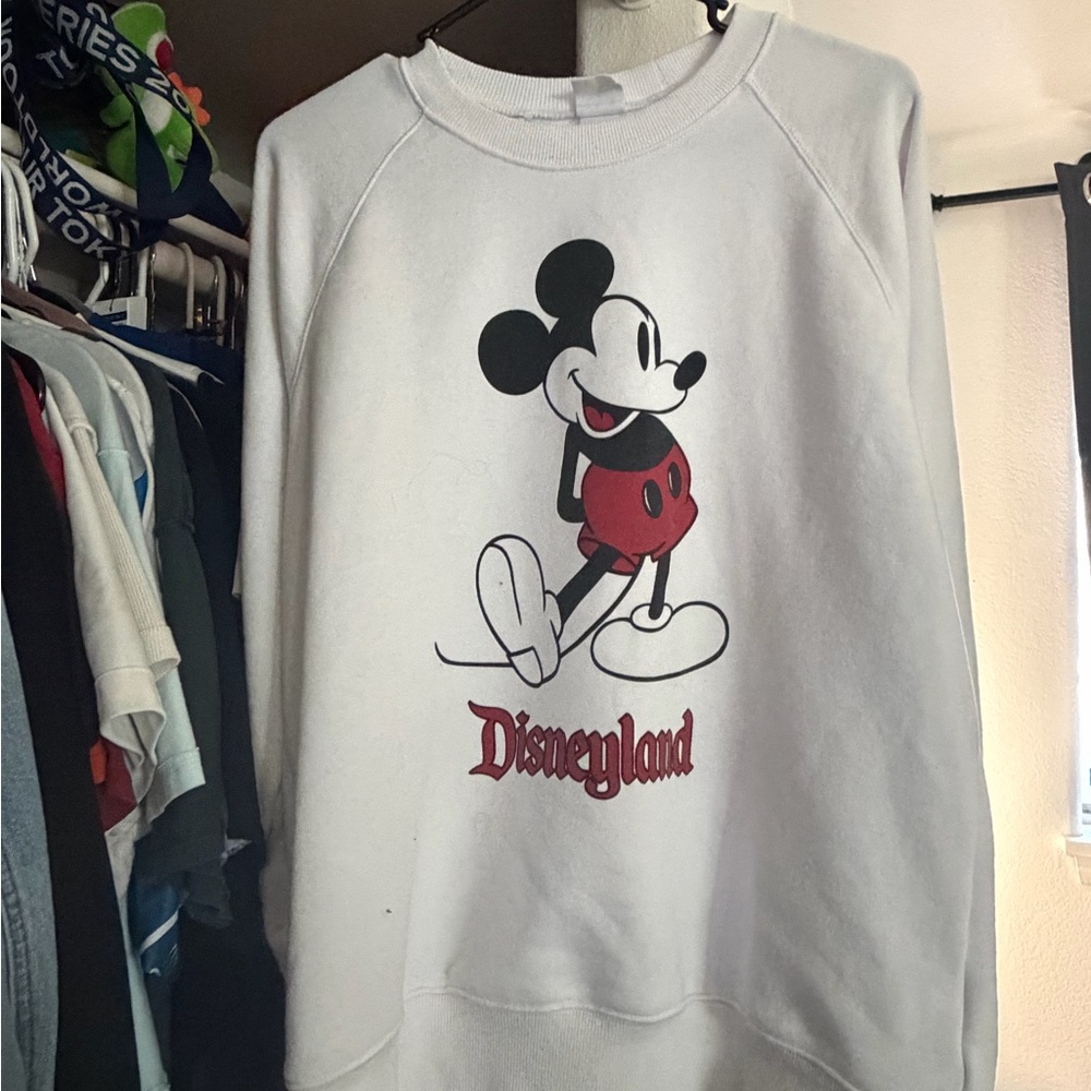 Disney White Crewneck Sweater with Mickey Mouse and Disneyland Logo